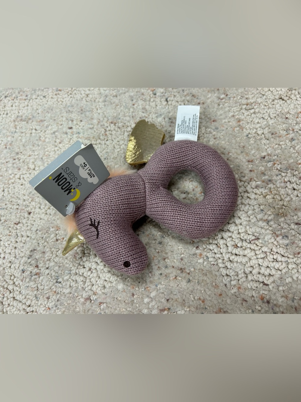 Moon & Stars Plush Unicorn Rattle  - Mauve with Gold Accents NWT!